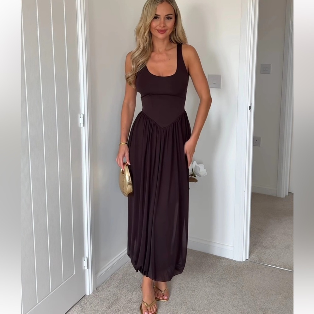 Zara Dark Brown Midi Dress